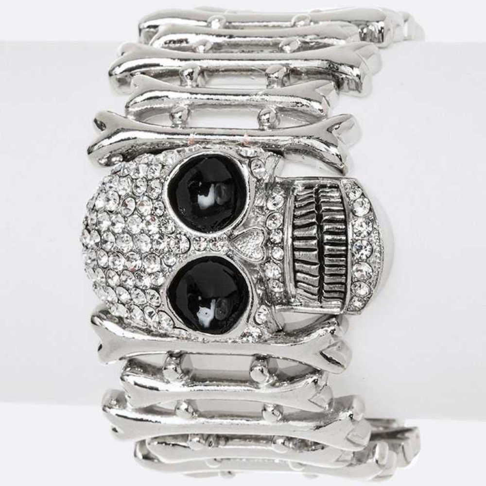 Crystal Skull Iconic Stretch Bracelet - Silver